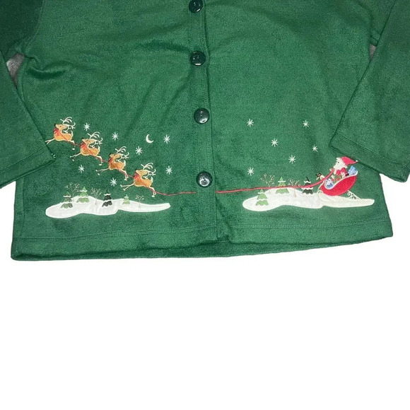 Vintage Decorated Originals Green Christmas Cardigan‎ Sweater Women's Large - Picture 3 of 6